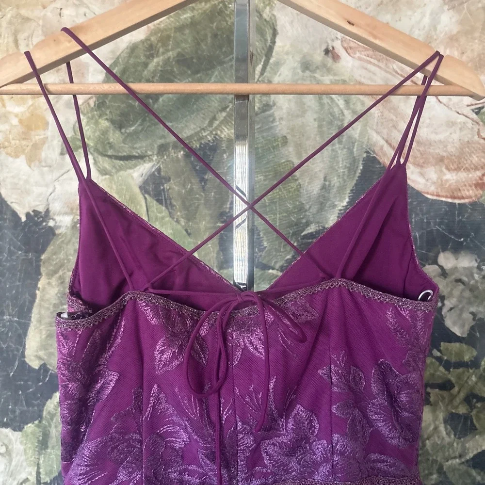 Marchesa Notte Fuchsia Ombre Floral Lace Sheath Dress Strappy V-Neck Cocktail - Picture 10 of 10